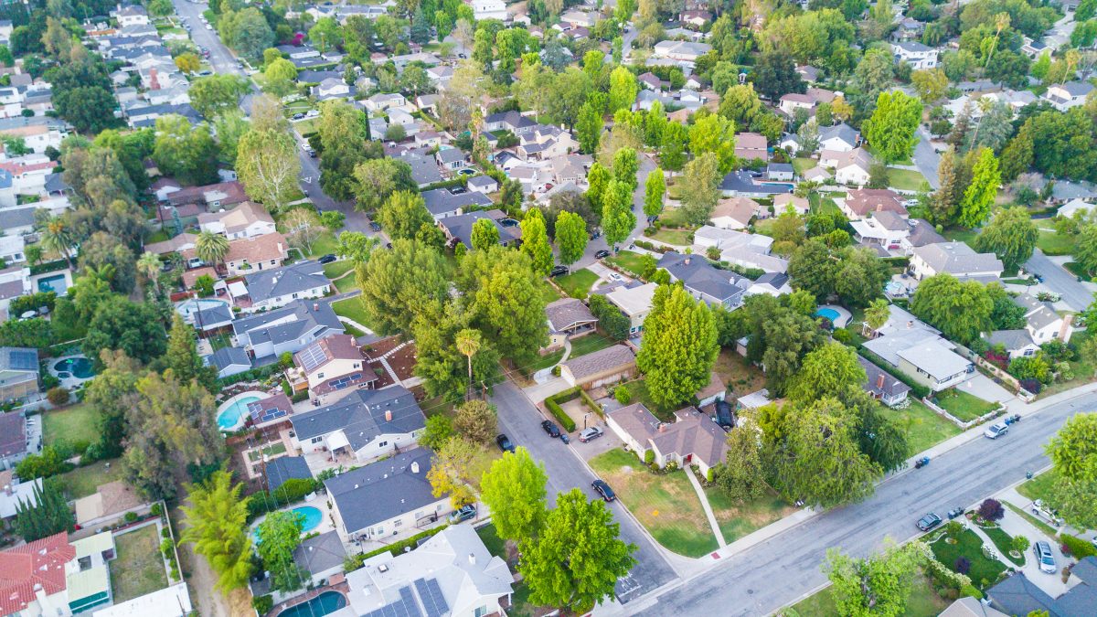 Aerial shot of Austin Texas houses