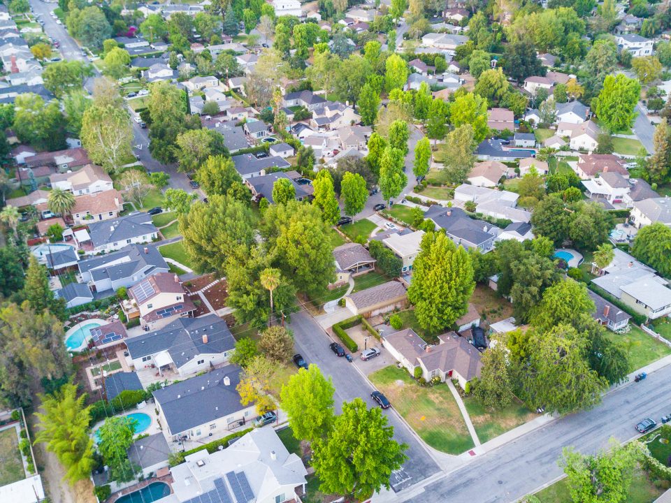 Aerial shot of Austin Texas houses