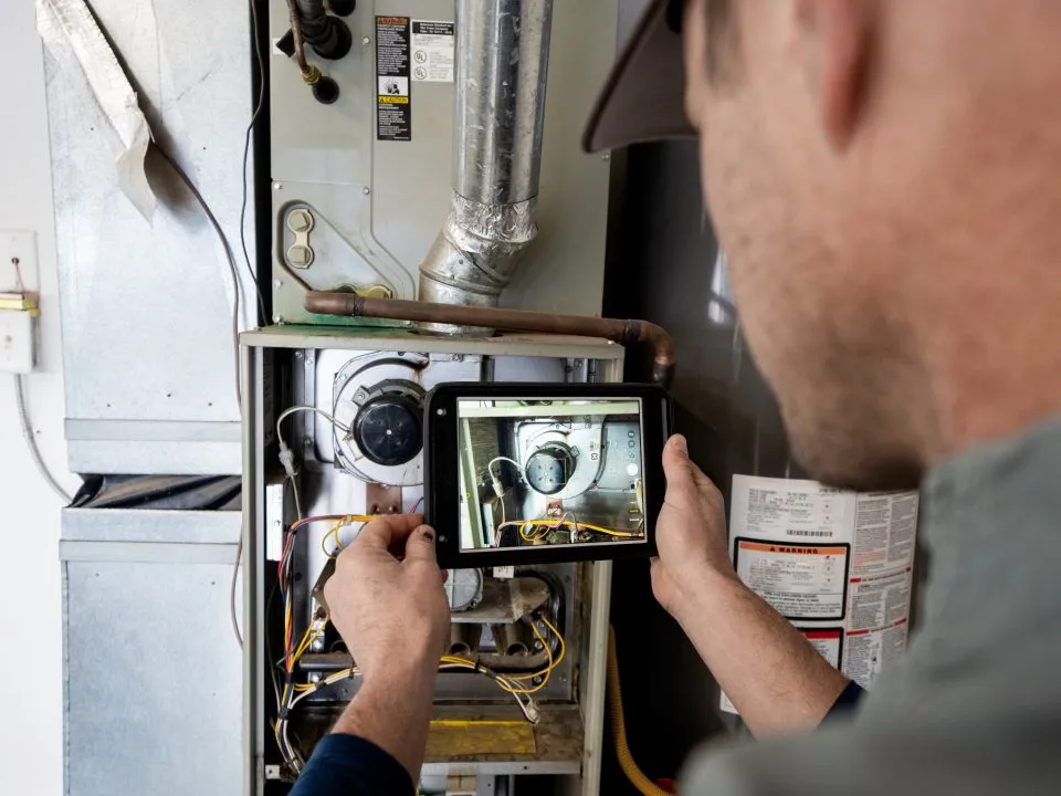 HVAC technician conducts a heating system tune-up
